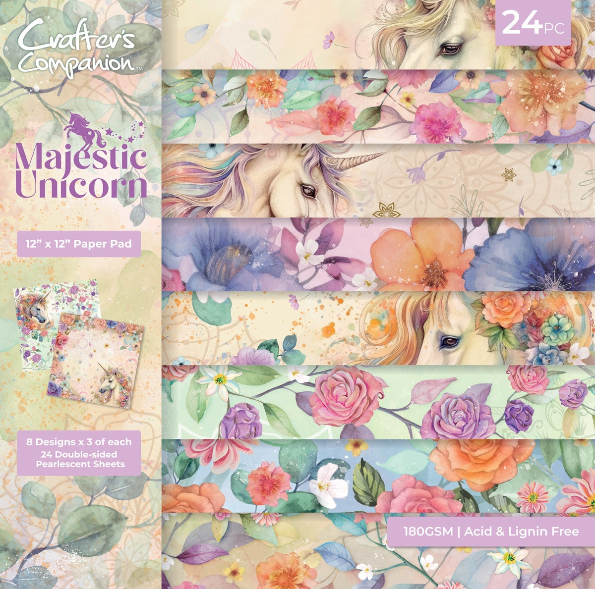 716382PK Crafter’s Companion MAJESTIC UNICORN 12”X12” Paper Pad 24 Sheets - Image 1