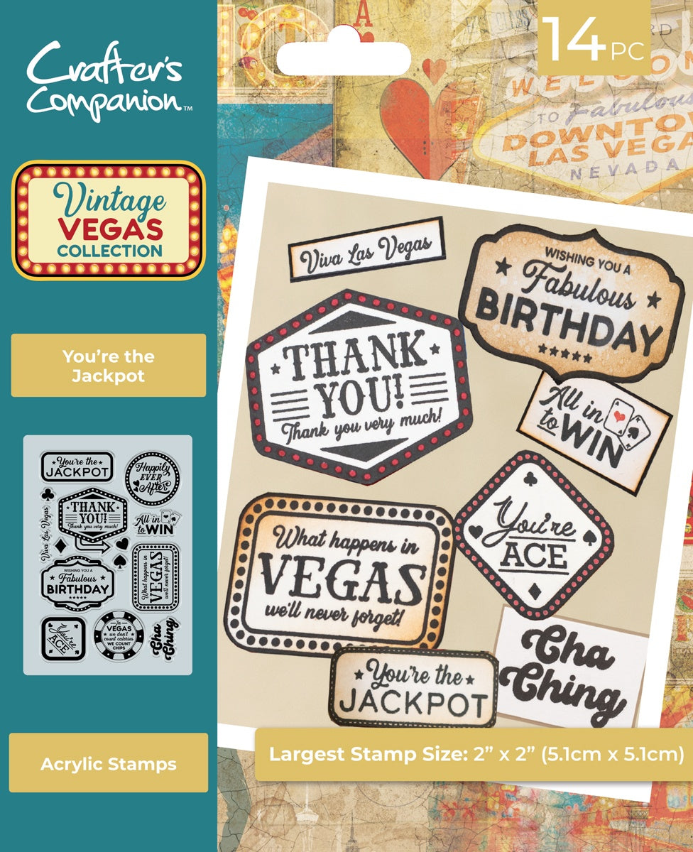 716388PK Crafter’s Companion Vintage Vegas YOU’RE THE JACKPOT Acrylic Stamps 14pc - Image 1