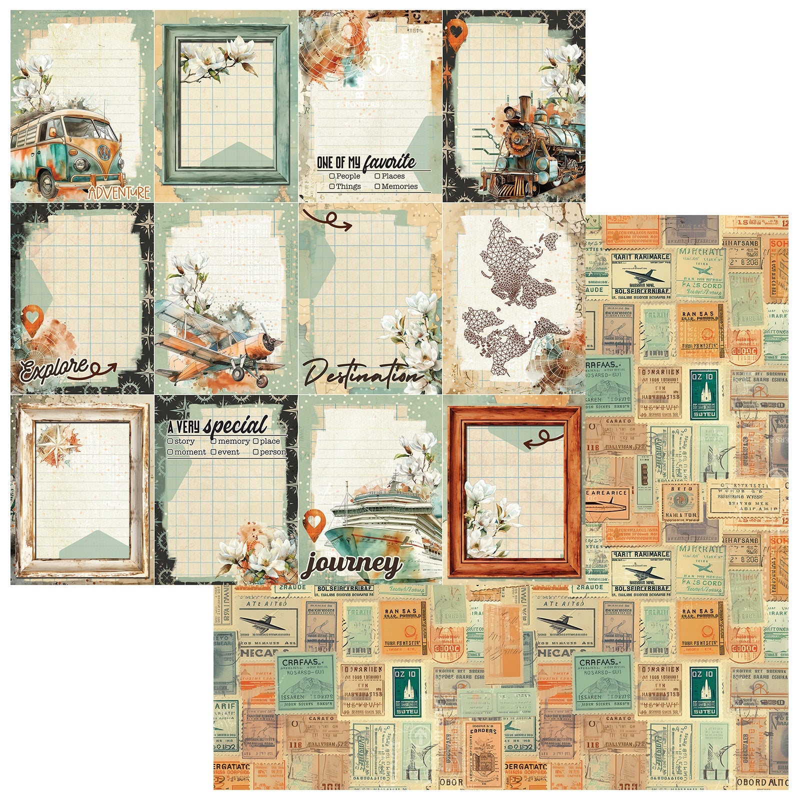 717276PR 49 and Market Wanderlust Explorer EXPEDITION TALE 12X12 Scrapbook Paper - Image 1