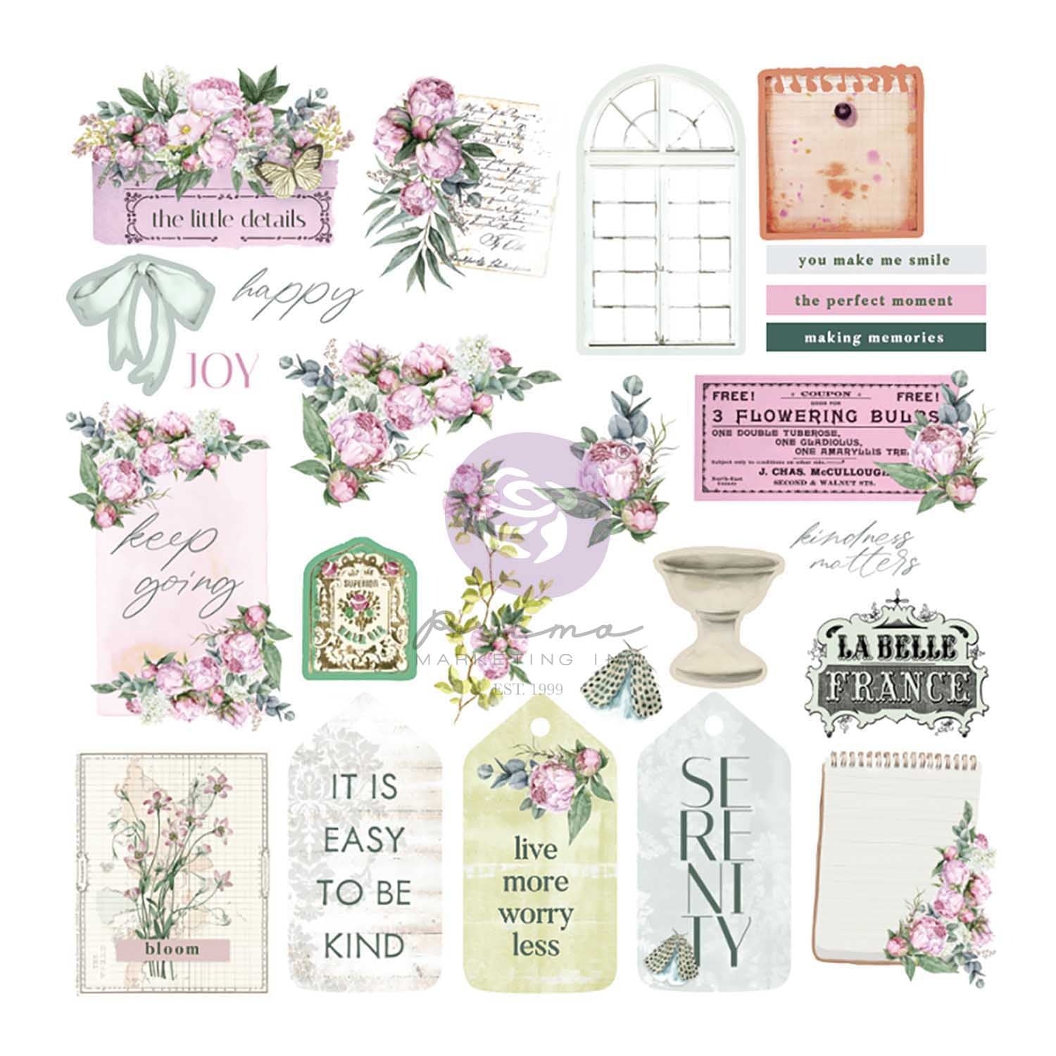720021PR Prima SERENE PETALS EPHEMERA Diecuts 50pc - Image 1