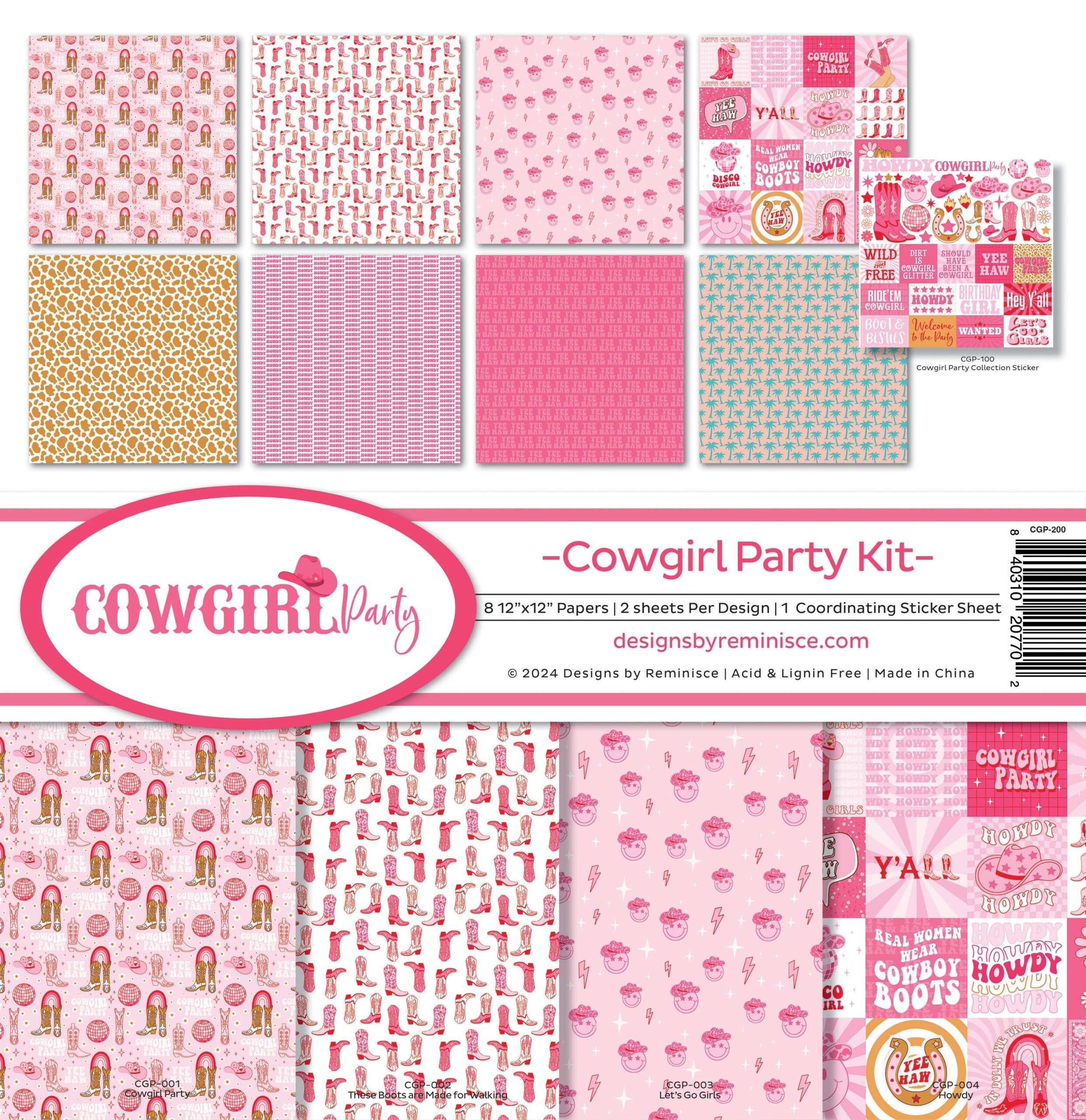 720051PK Reminisce COWGIRL PARTY KIT 12"X12" Scrapbook Paper 9pc - Image 1