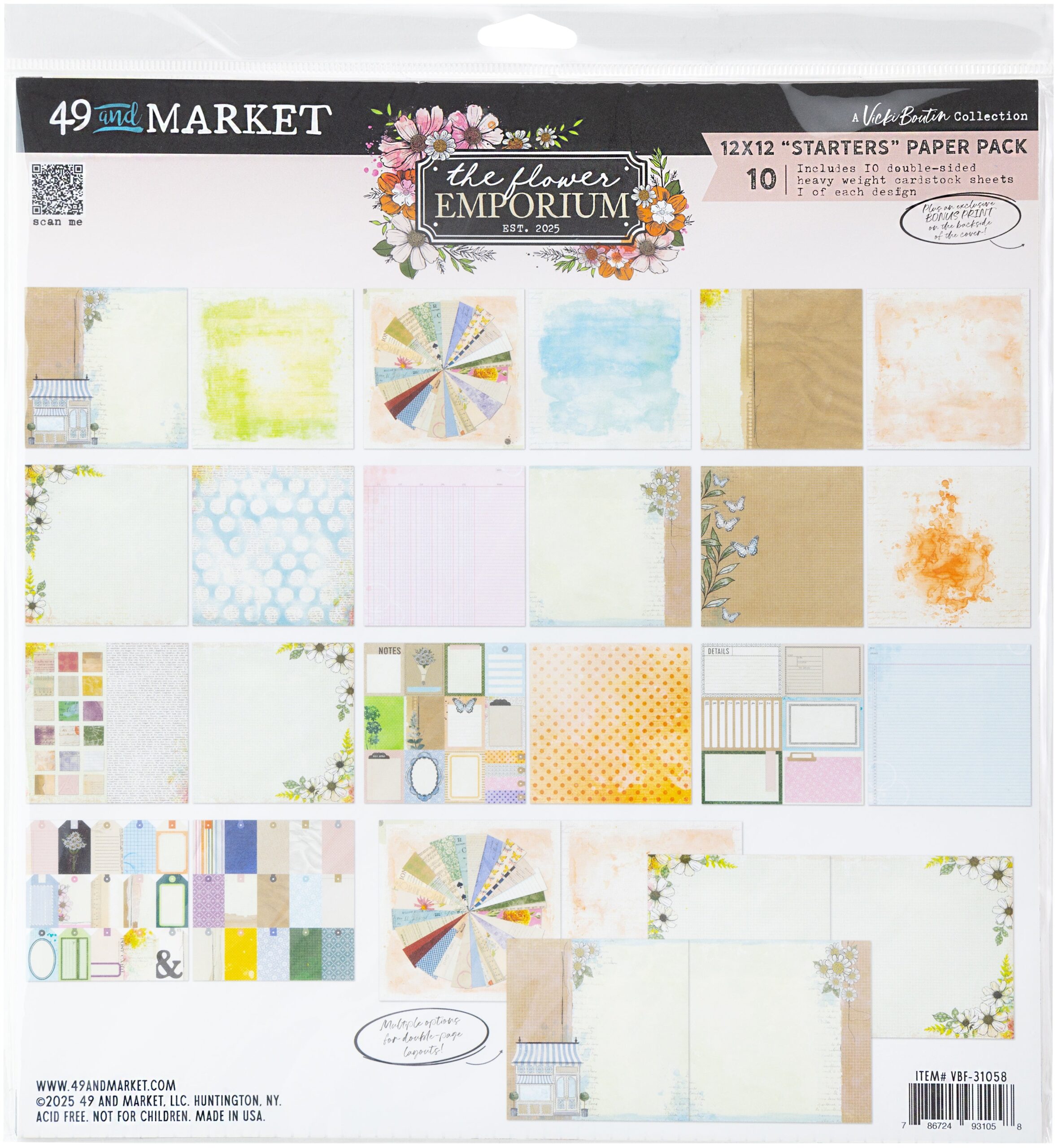 720170PK 49 and Market Vicki Boutin THE FLOWER EMPORIUM 12”X12” Starters Paper Pack - Image 1