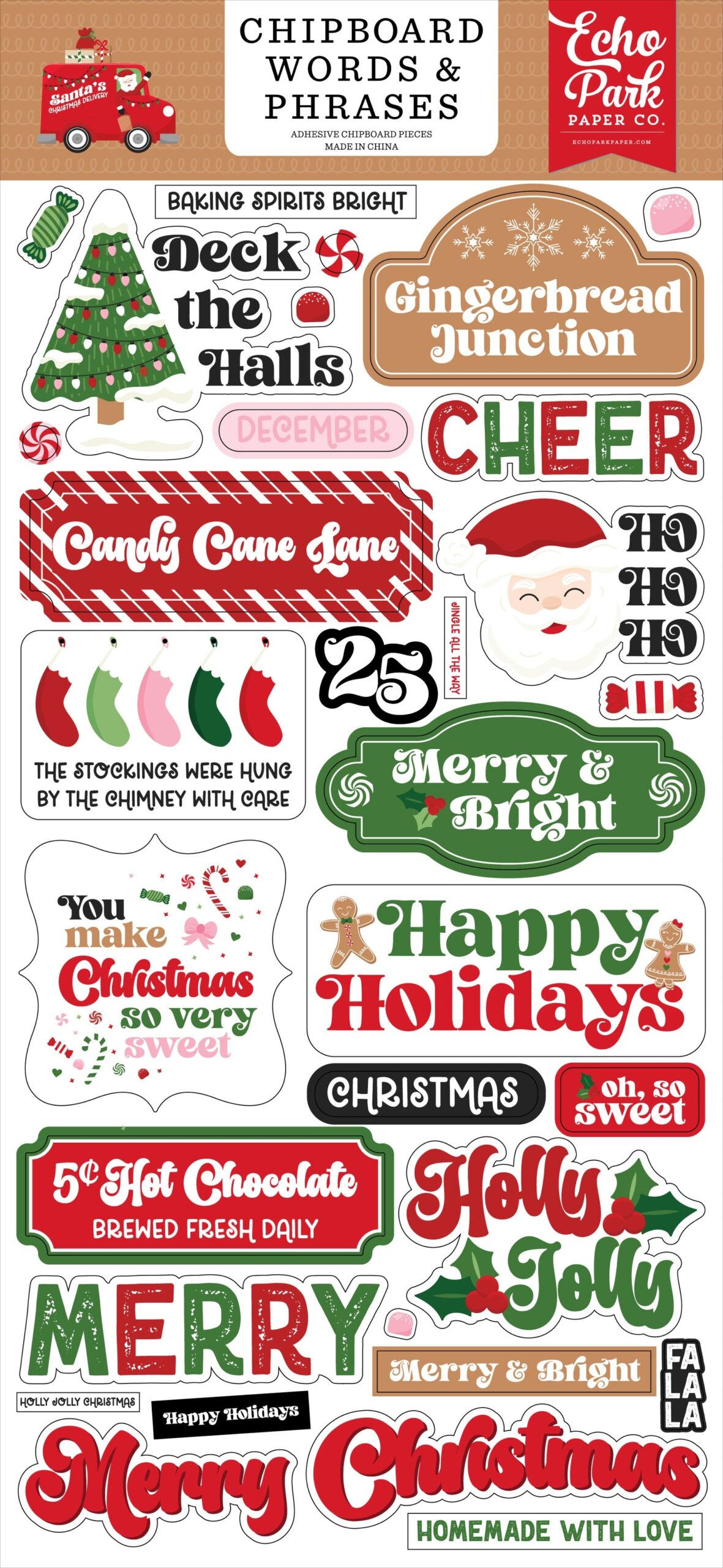 729929PK Echo Park SANTA’S CHRISTMAS DELIVERY Chipboard Words & Phrases 27pc - Image 1