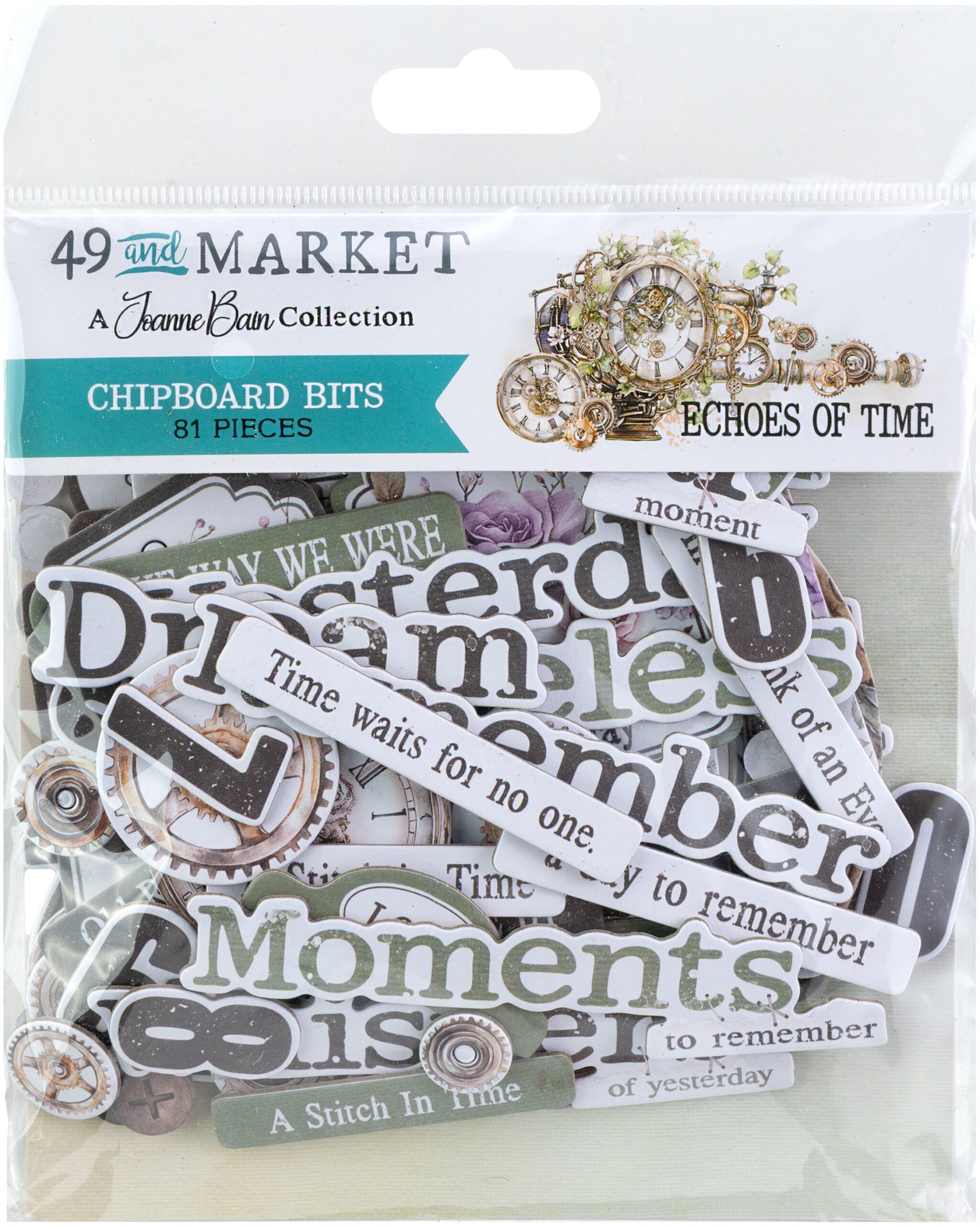 731158PK 49 and Market ECHOES OF TIME Chipboard Bits 81pc - Image 1