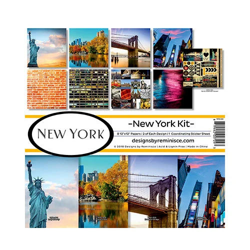 77AA0F08-ED2B-4FBE-B58D-DF7976B70E67 Reminisce NEW YORK 12"X12" Scrapbook Kit 9pc - Image 1
