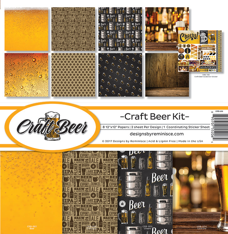 79C1B92D-8493-4171-8CB0-D9F57BE45CA1 Reminisce CRAFT BEER KIT 12"X12" Scrapbook Paper Stickers 9pc - Image 1