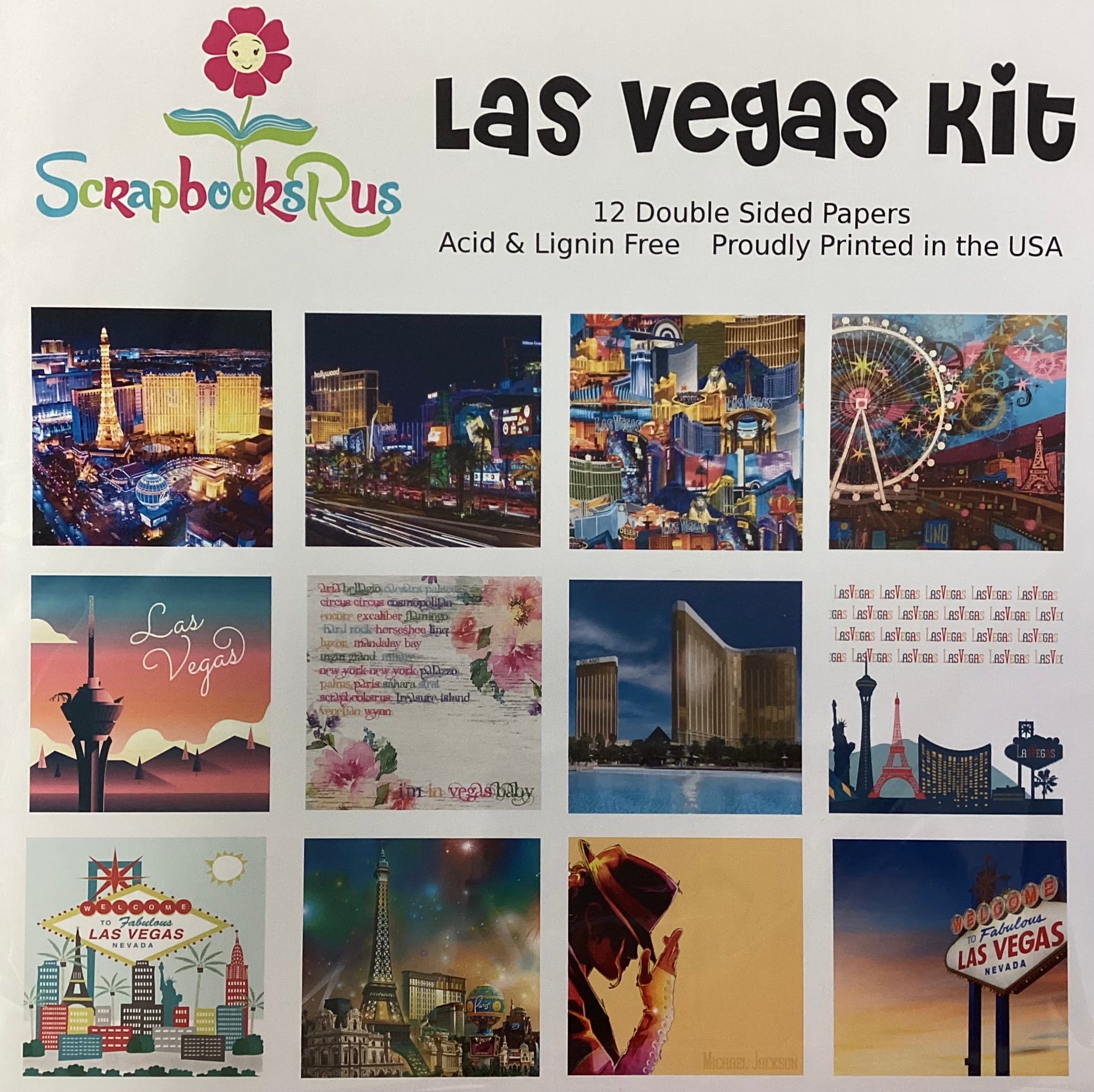 7A84A2DC-7C8D-4371-87D1-719EB7CB3233 Scrapbooksrus LAS VEGAS KIT 12pc 12"x12" Scrapbook Paper - Image 1