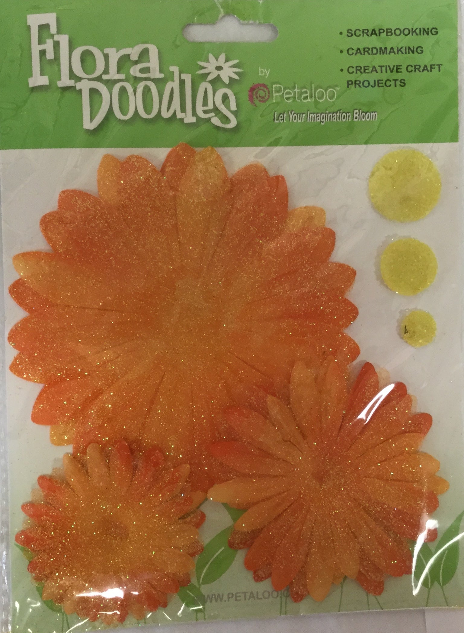 7B4BECFB-9043-4459-9D53-F6DC4A328E36 Petaloo Flora Doodles Glittered Daisy Layers ORANGE - Image 1