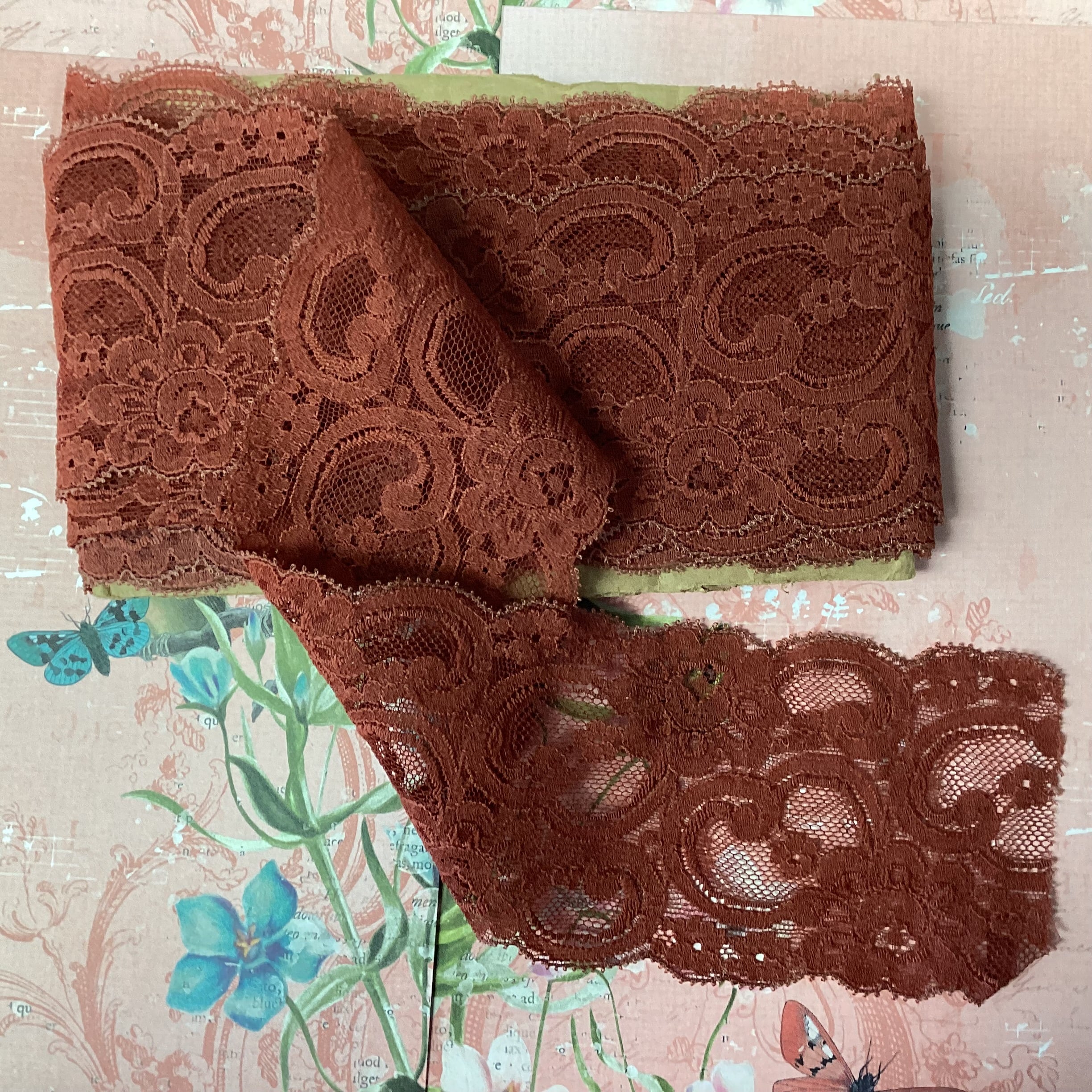 7FAF64A4-B8EA-4B14-A257-D31F43771F11 Scrapbooksrus 3” Vintage Lace Terracotta Ribbon Trim - Image 1