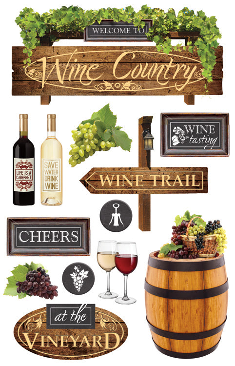81664C4C-20E8-40ED-82CF-725EDDAA23F6 Paper House WINE COUNTRY 3D Stickers 13pc Vineyard - Image 1