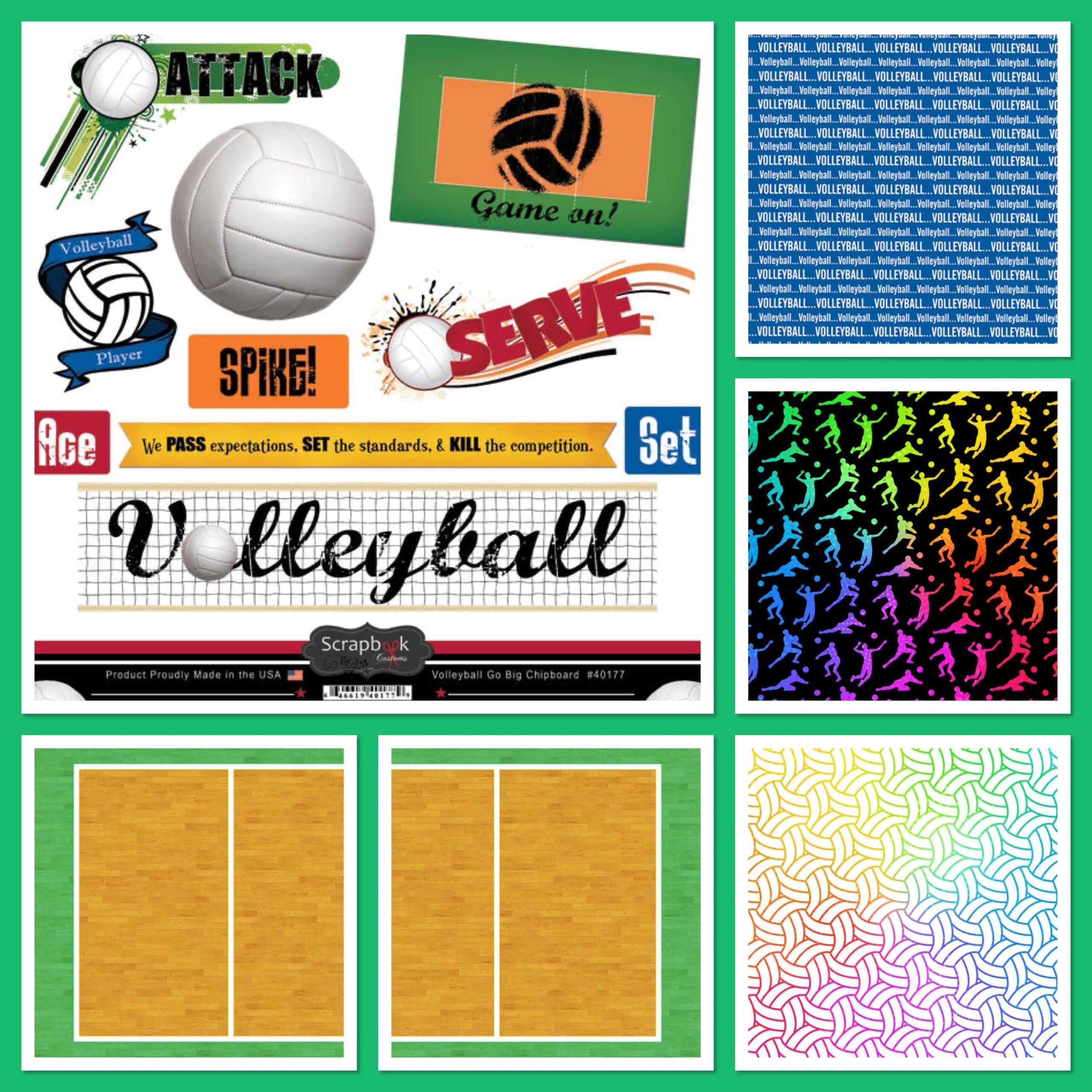 8271DD4C-A1B2-4D1F-AED1-6D2D6DEE989A Scrapbook Customs VOLLEYBALL GO BIG KIT 12"X12" Paper 7pc - Image 1