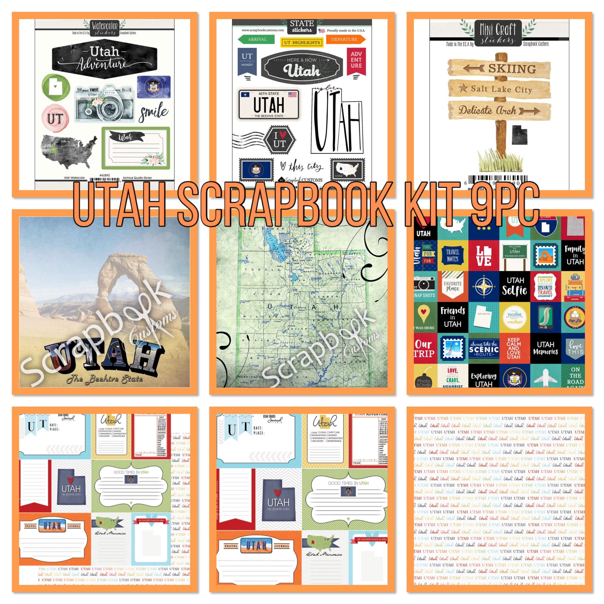 85598155-2EDD-4935-A4CD-3D9BACD9A884 Scrapbook Customs UTAH SCRAPBOOK KIT Papers and Stickers 9pc - Image 1