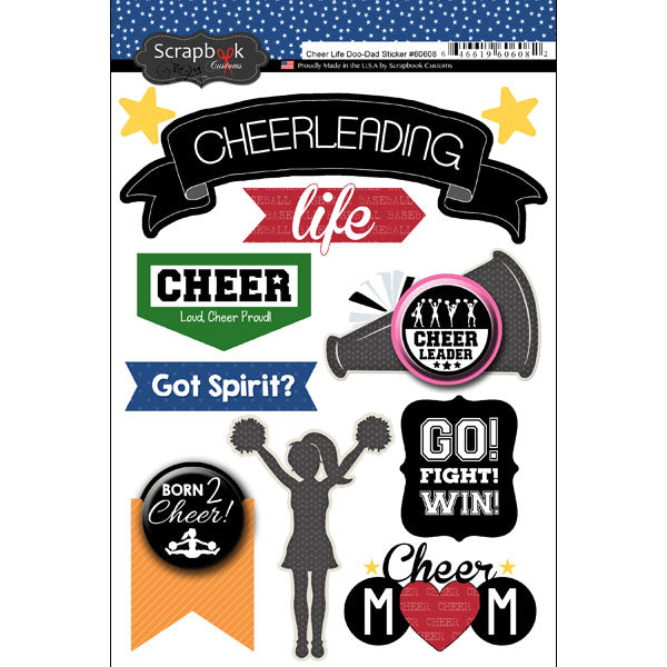 8620D100-FBDA-4BFD-96AB-E8B2F9976711 Scrapbook Customs CHEER LIFE Doo Dads Stickers 11pc - Image 1