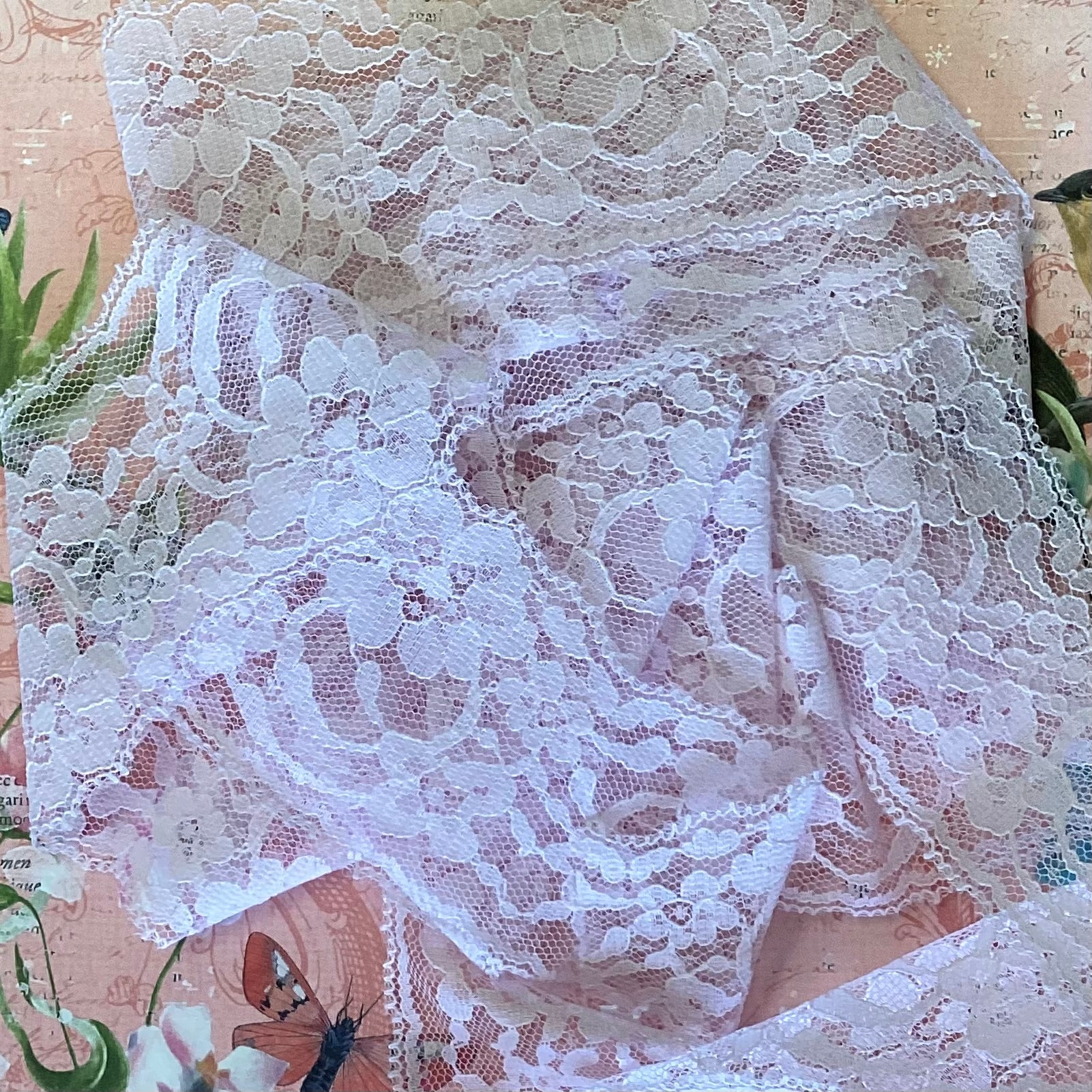 8786F10C-A913-429E-8491-D661399518F9 Scrapbooksrus Vintage Lace CIRCLE FLOWER POWDER PINK Ribbon Trim 2.5”X5ft - Image 1