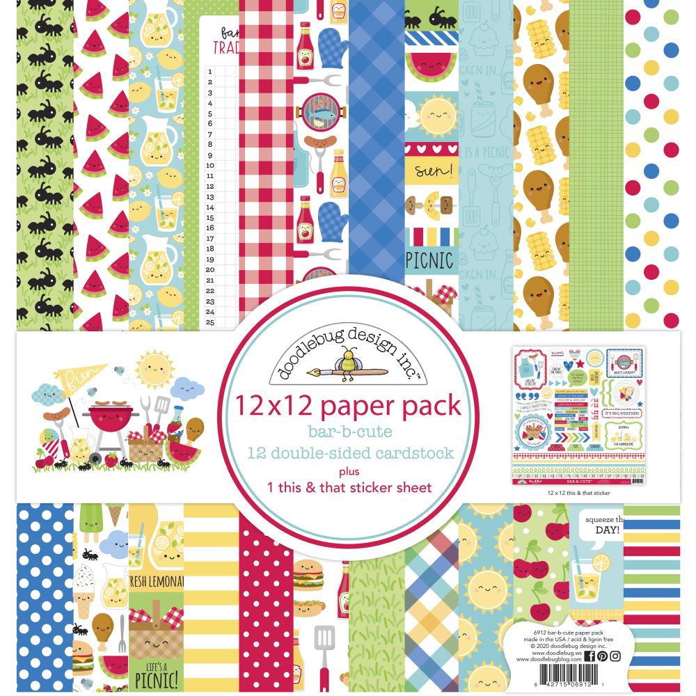 882CFFD7-EBBE-4C84-9EF8-80C4D7445428 Doodlebug BAR B CUTE Paper Pack 12"X12" 13pc - Image 1