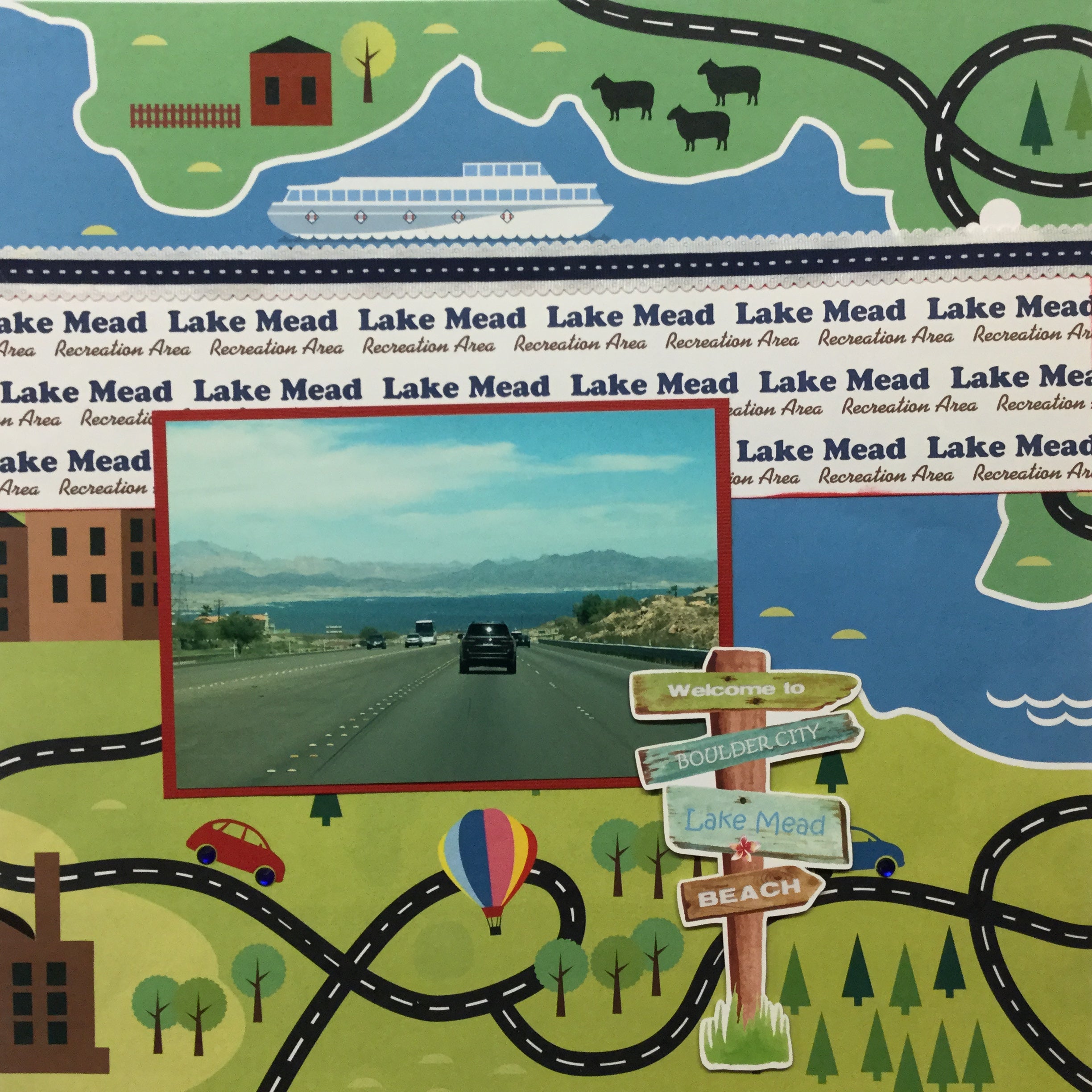 887B3181-D05E-44A3-BDC7-302AEA01BCA1 Scrapbook Customs RIVER CRUISE LAKE MEAD Single Layout Page Kit - Image 1