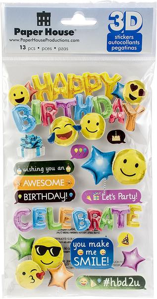 89D6EC7E-B95B-45C5-AED4-BF7874A0D00B Paper House EMOJI BIRTHDAY 3D Stickers 13pc - Image 1