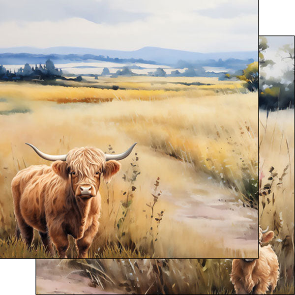 8D31A065-67EB-4E9B-90D9-05D01967B648 Scrapbook Customs HIGHLAND COW DS Watercolor 12"X12" Scrapbook Paper - Image 1