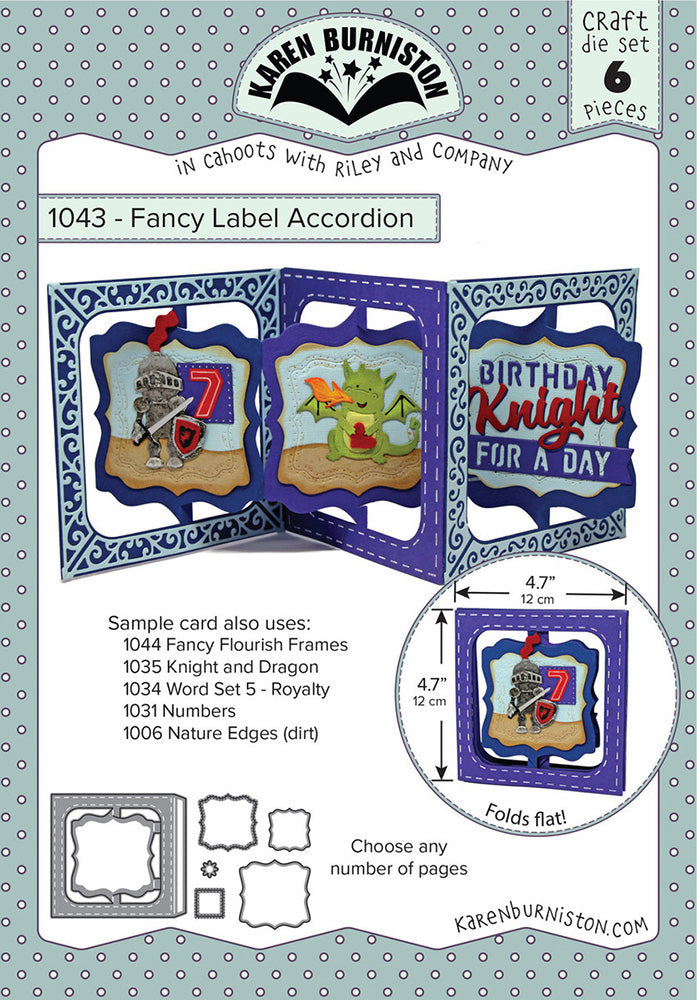 9846FDAE-6C17-4951-9ADE-FDA7A0B50B88 Karen Burniston FANCY LABEL ACCORDION Craft Die Set 6pc - Image 1
