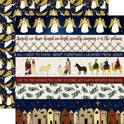 995192FB-2F78-4C8B-9A55-7AE0EC9D6E7D Echo Park Away in Oh Holy Night BORDER STRIPS 12”x12” Scrapbook Paper - Image 1
