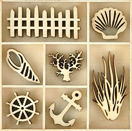 99AD006A-DFE9-4B8F-B365-F713F70AB4D4 Kaisercraft BEACH Wooden Flourishes Pack 35pc - Image 1