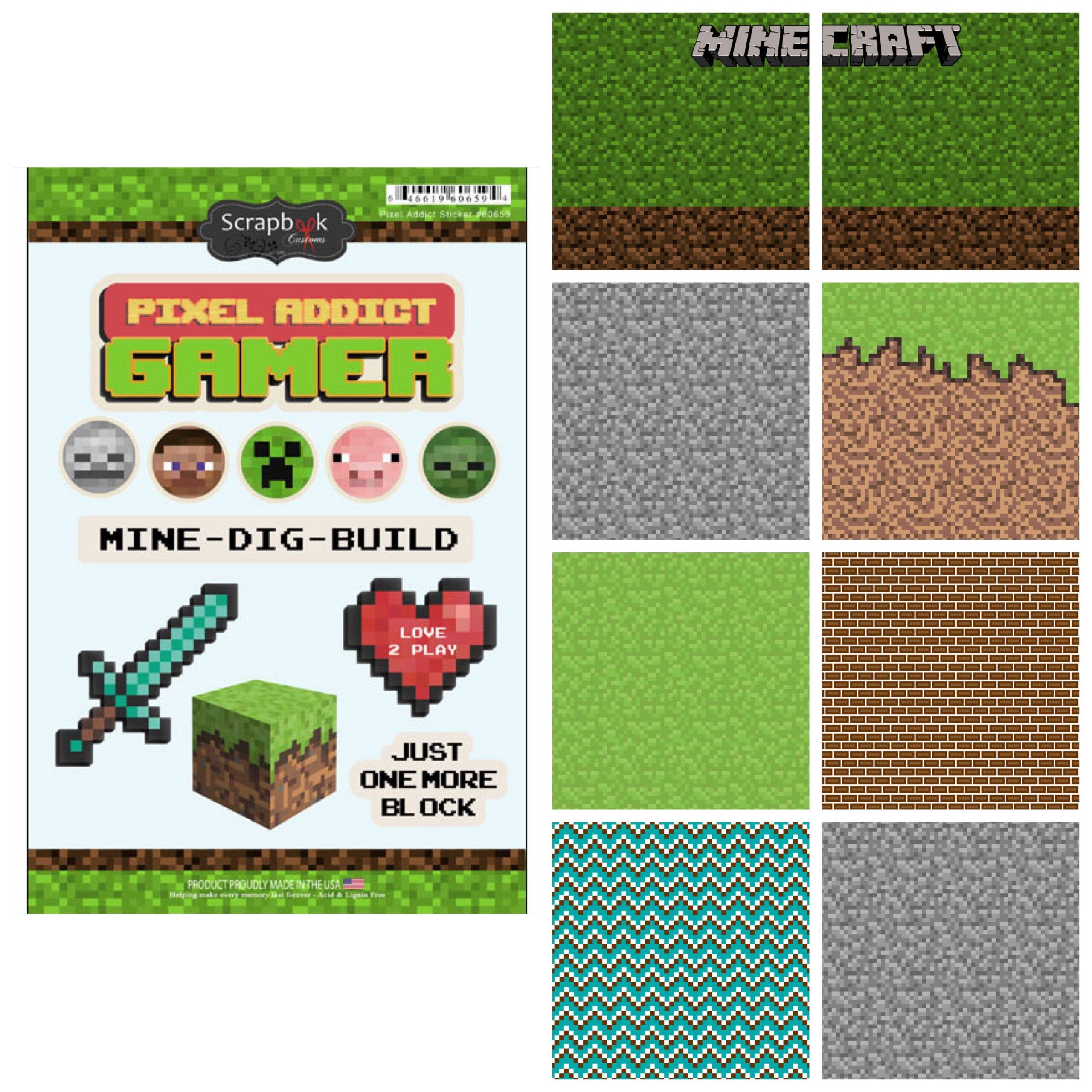 9C0076F7-9075-4283-8A7E-D05F955C5A23 MineCraft PIXEL ADDICT 12”X12” Scrapbook Kit 9pc - Image 1