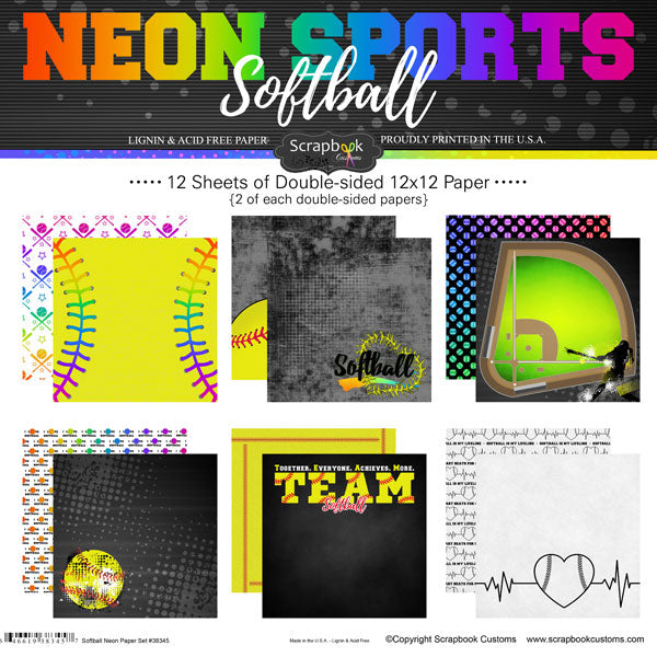 A054A8E8-E7AA-4F4E-BB8A-5F576CA454DD Neon Sports SOFTBALL KIT 12"X12" Scrapbook Paper 12 Sheets - Image 1