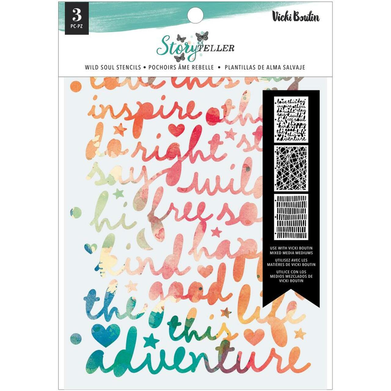 A288508D-DAB9-4619-AB91-5C4C20A56CE8 American Crafts Vicki Boutin STORYTELLER Wild Soul Stencils 3pc - Image 1
