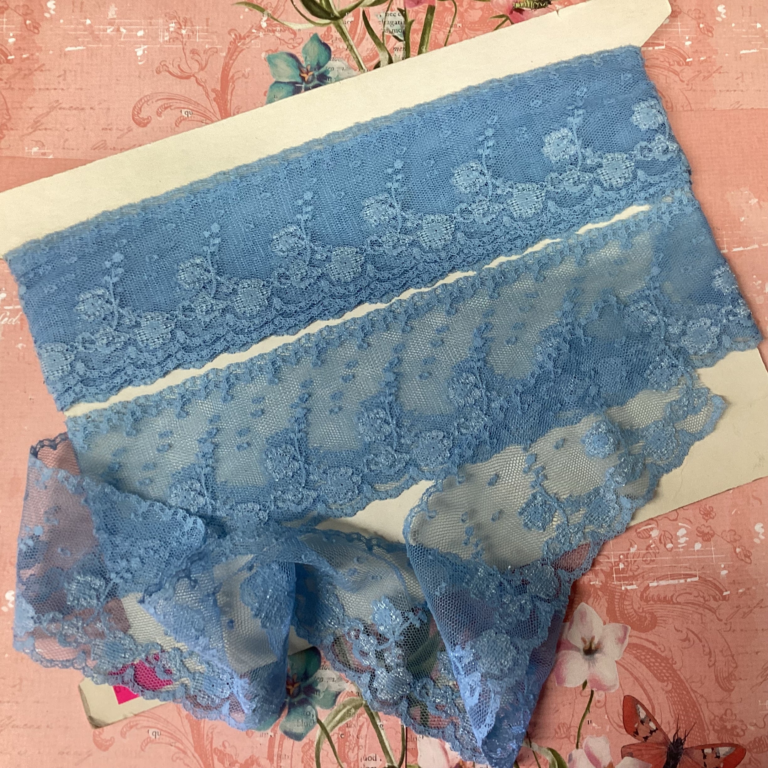 A6724F42-708A-4DC0-BF00-750229C05C21 Scrapbooksrus Vintage Lace Country Blue Flower Ribbon Trim - Image 1