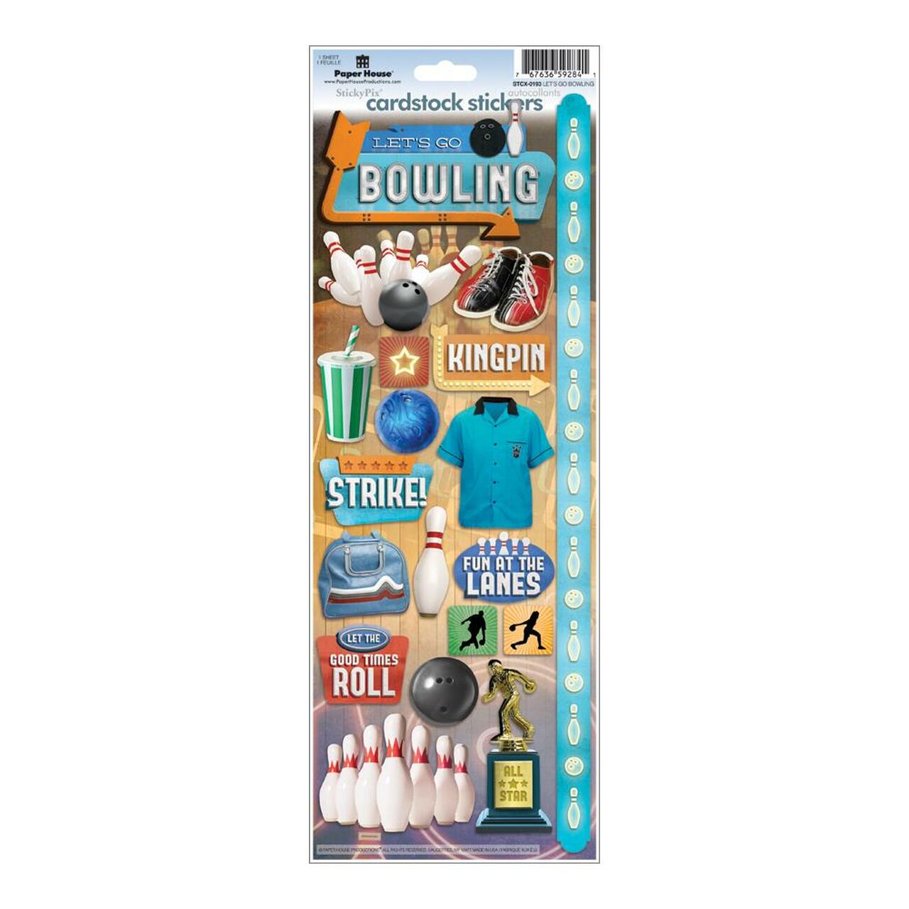 AEC3EFAB-644E-429E-94AD-C1F5D49D29AB Paper House LET’S GO BOWLING Cardstock Stickers 19pc - Image 1