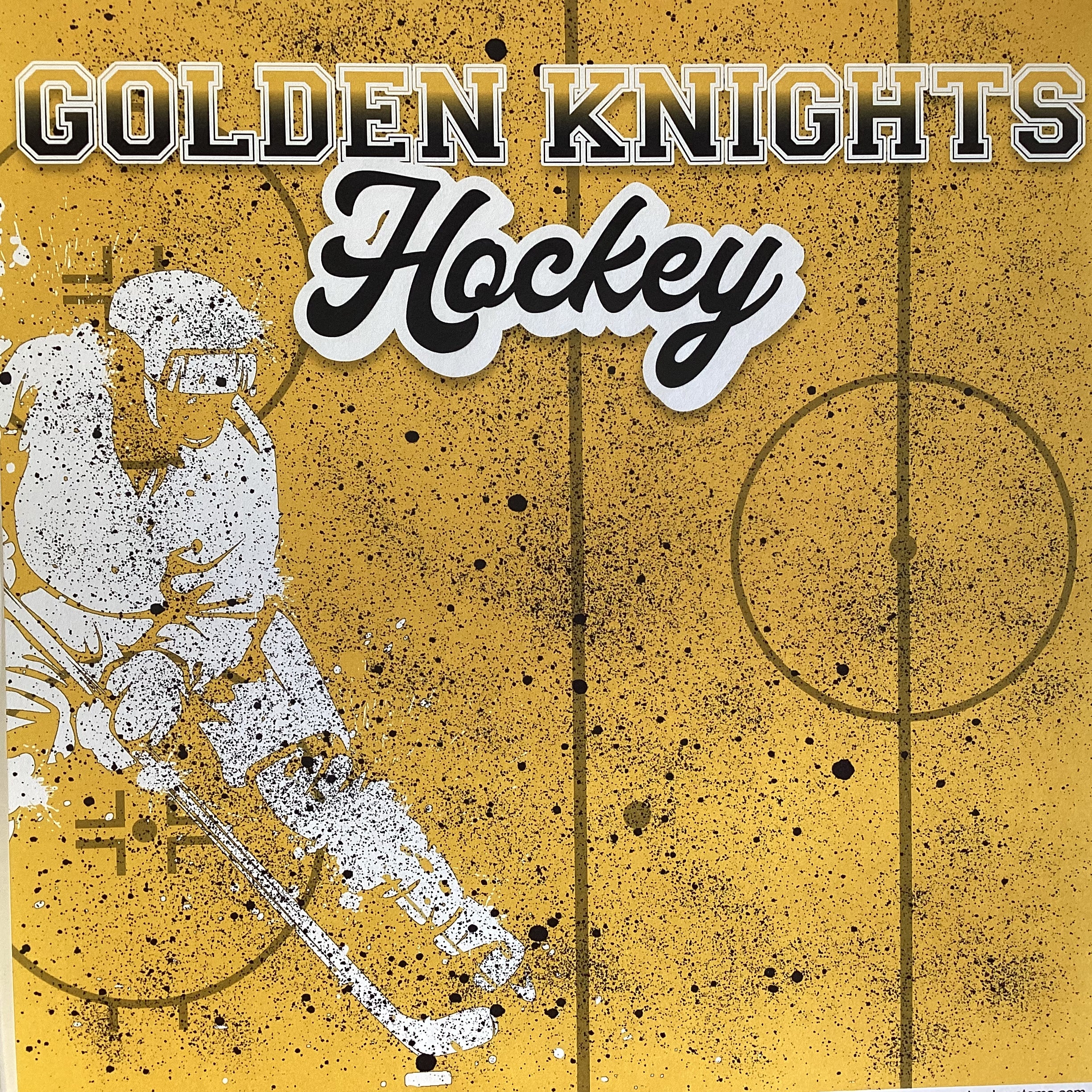 AF7DAB6B-C17E-4D9E-AD90-51B160471500 Hockey Paint Splatter GOLDEN KNIGHTS 12”X12” Scrapbook Paper - Image 1