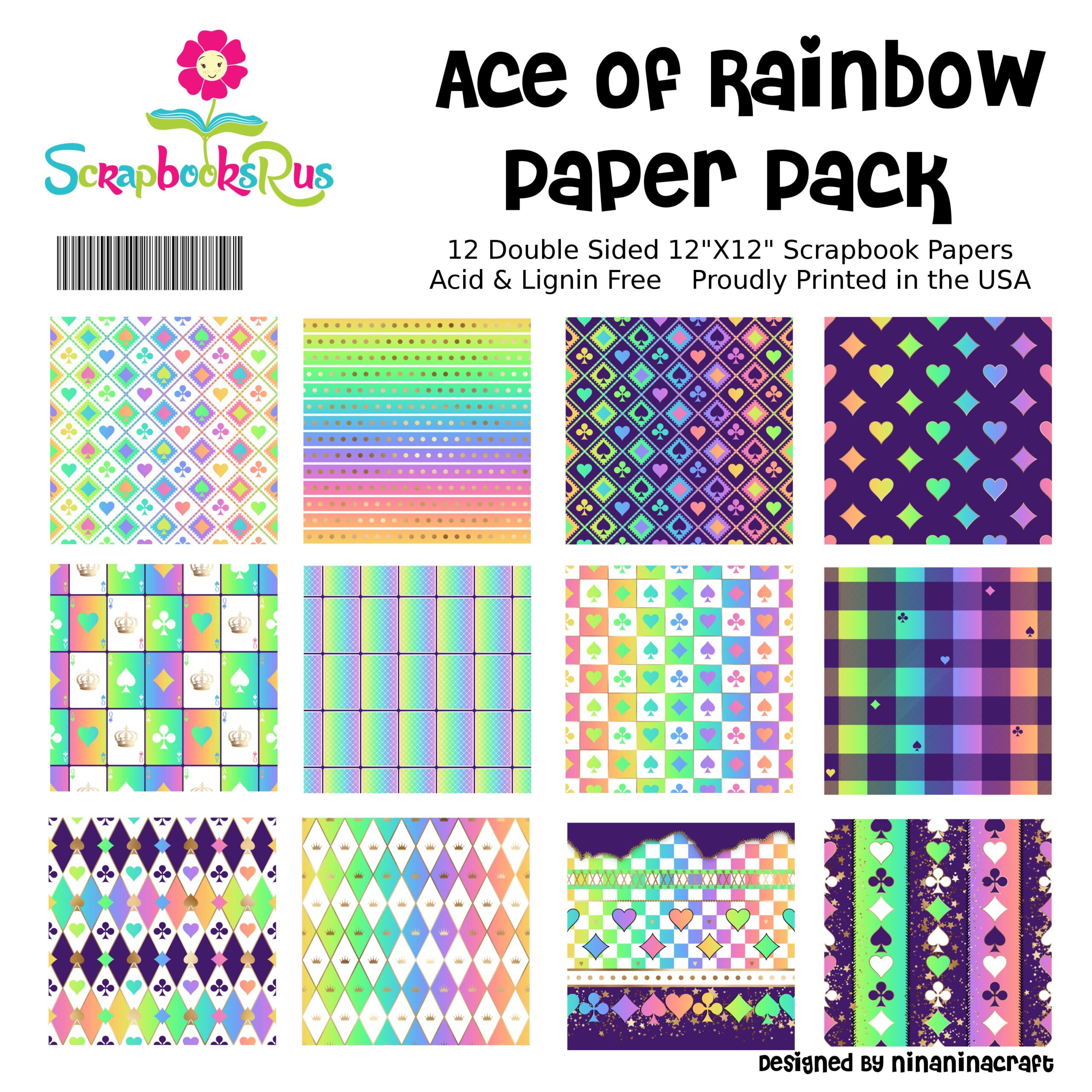 AceofRainbow12x12Coverpage Scrapbooksrus ACE OF RAINBOW PACK 12pc 12"X12" Scrapbook Paper - Image 1