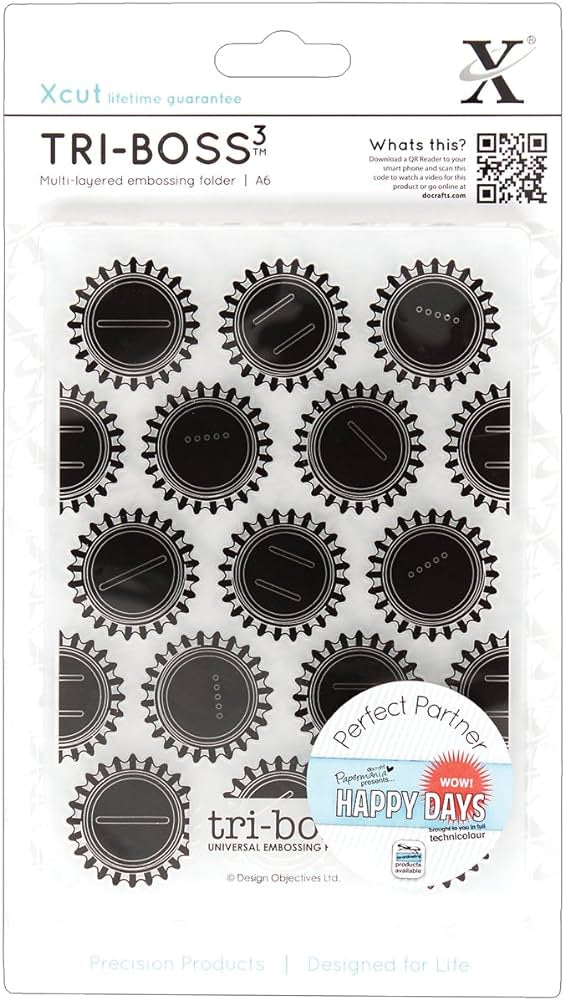 B578CBDC-78BB-44CA-AF5D-0D4F70F3F3A0 Xcut Tri-Boss HAPPY DAYS BOTTLE CAPS Embossing Folder A6 1pc - Image 1