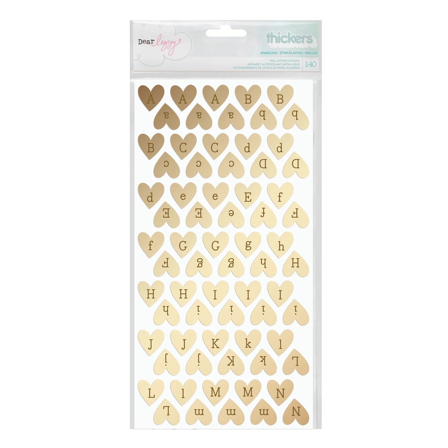 B9E25FEA-7B17-4C30-A847-1810E98770C3.jpg Thickers Dear Lizzy Fine Dandy SPARKLING Gold Heart Chipboard Foil Letter Stickers - Image 1