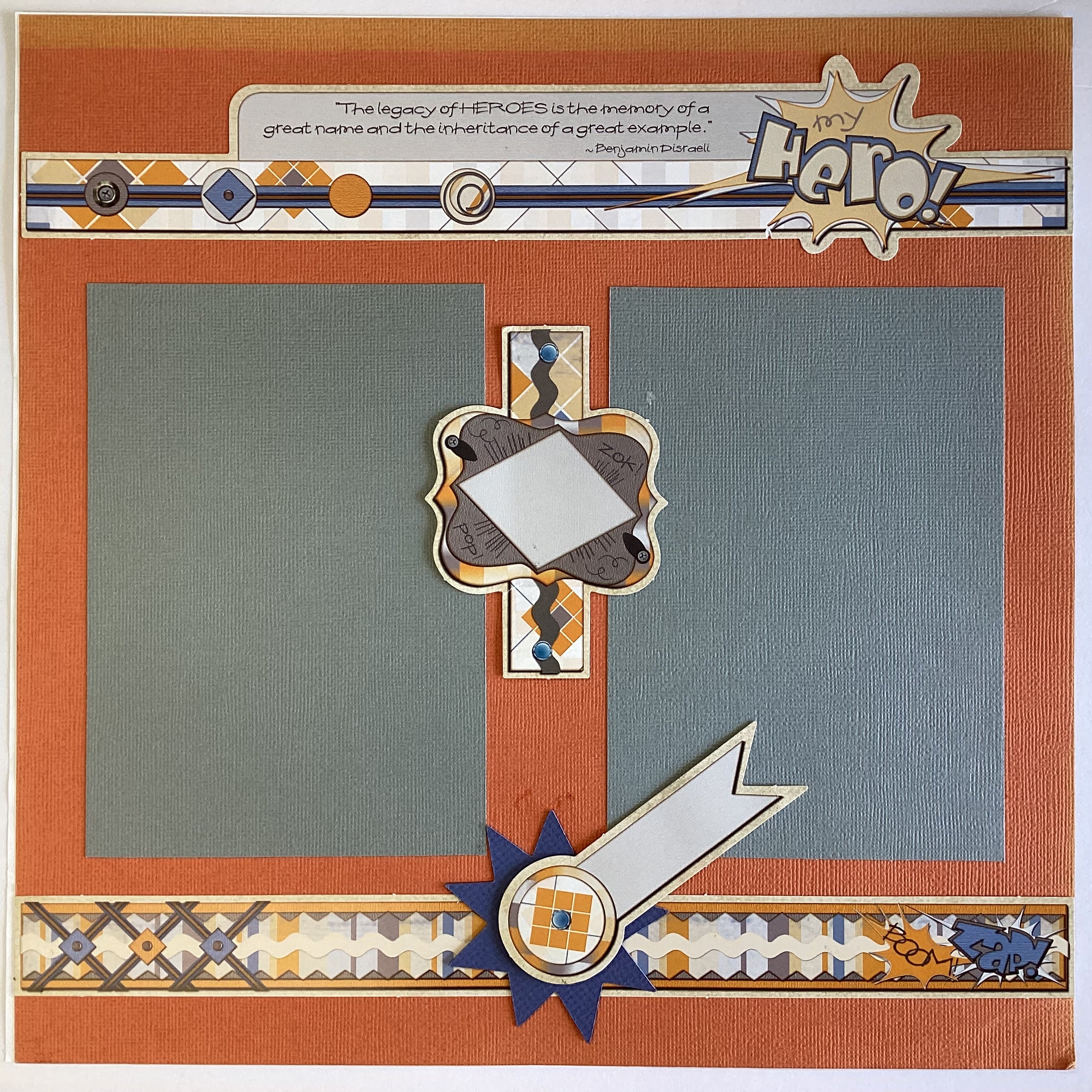 BB58BDE5-55B2-41DB-B383-70E2291810AB Premade Scrapbook Page MY HERO 12X12 Scrapbooksrus - Image 1