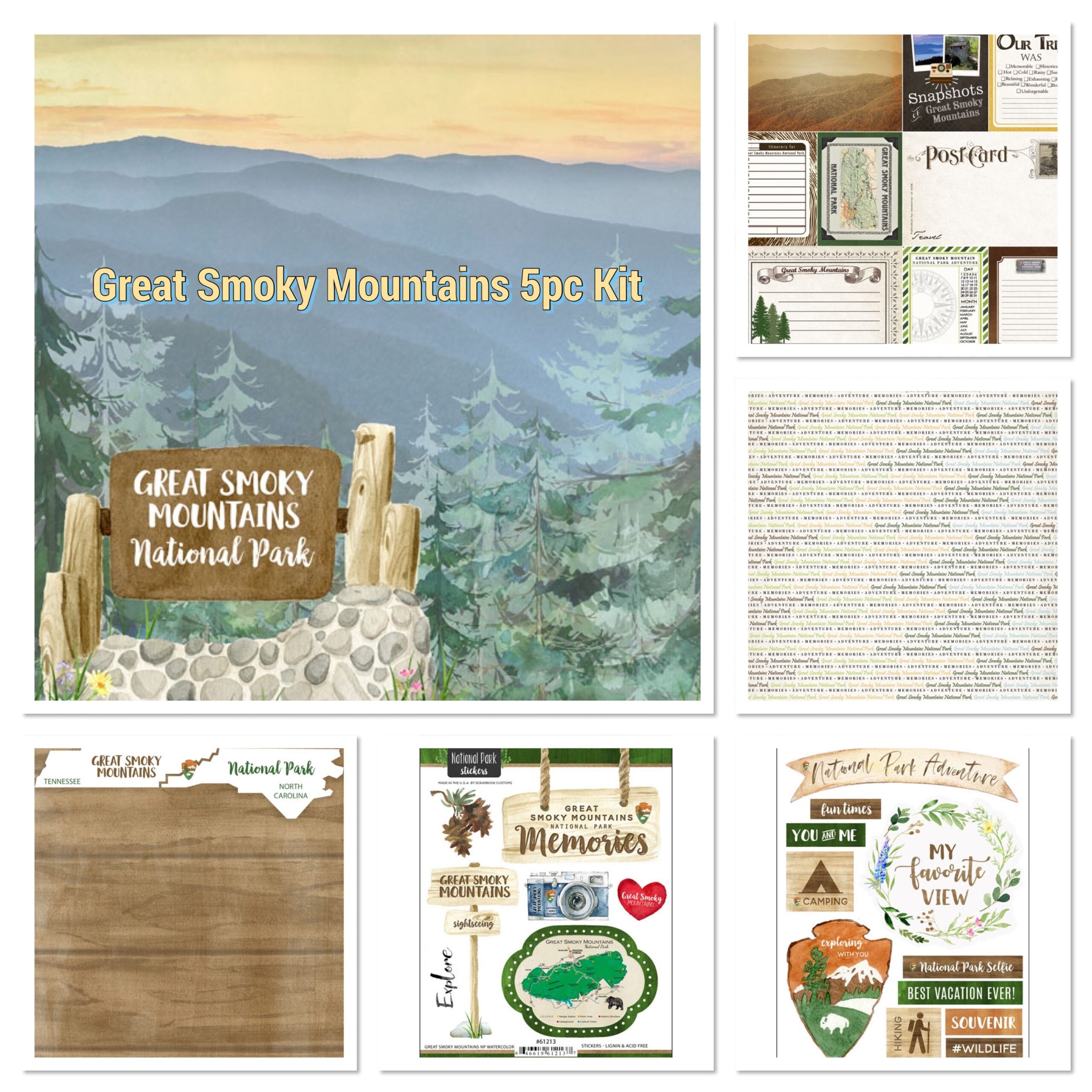 C326A08C-3AA5-4FC4-8211-1FCAF9566B82 Scrapbooksrus GREAT SMOKY MOUNTAINS KIT 12"x12" Scrapbook Paper Stickers 5pc - Image 1
