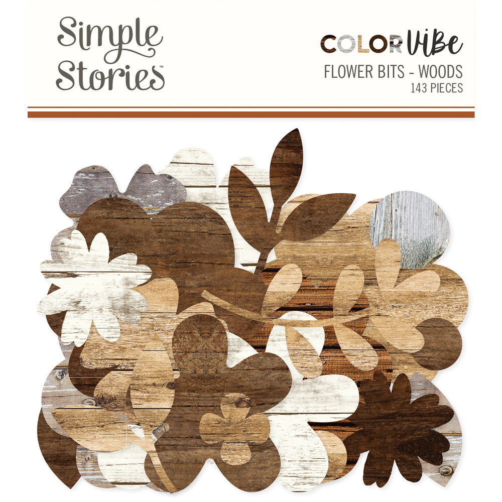 C96B1AA1-F593-4722-9572-562C9ADA1C76 Simple Stories Color Vibe WOODS Flower Bits 143pc - Image 1