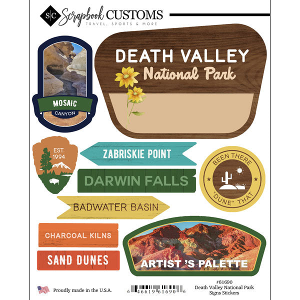 C9C7CBD8-83DF-4A4D-9BB4-23AC0D72C81A Scrapbook Customs DEATH VALLEY NATIONAL PARK SIGNS Sticker 10pc - Image 1