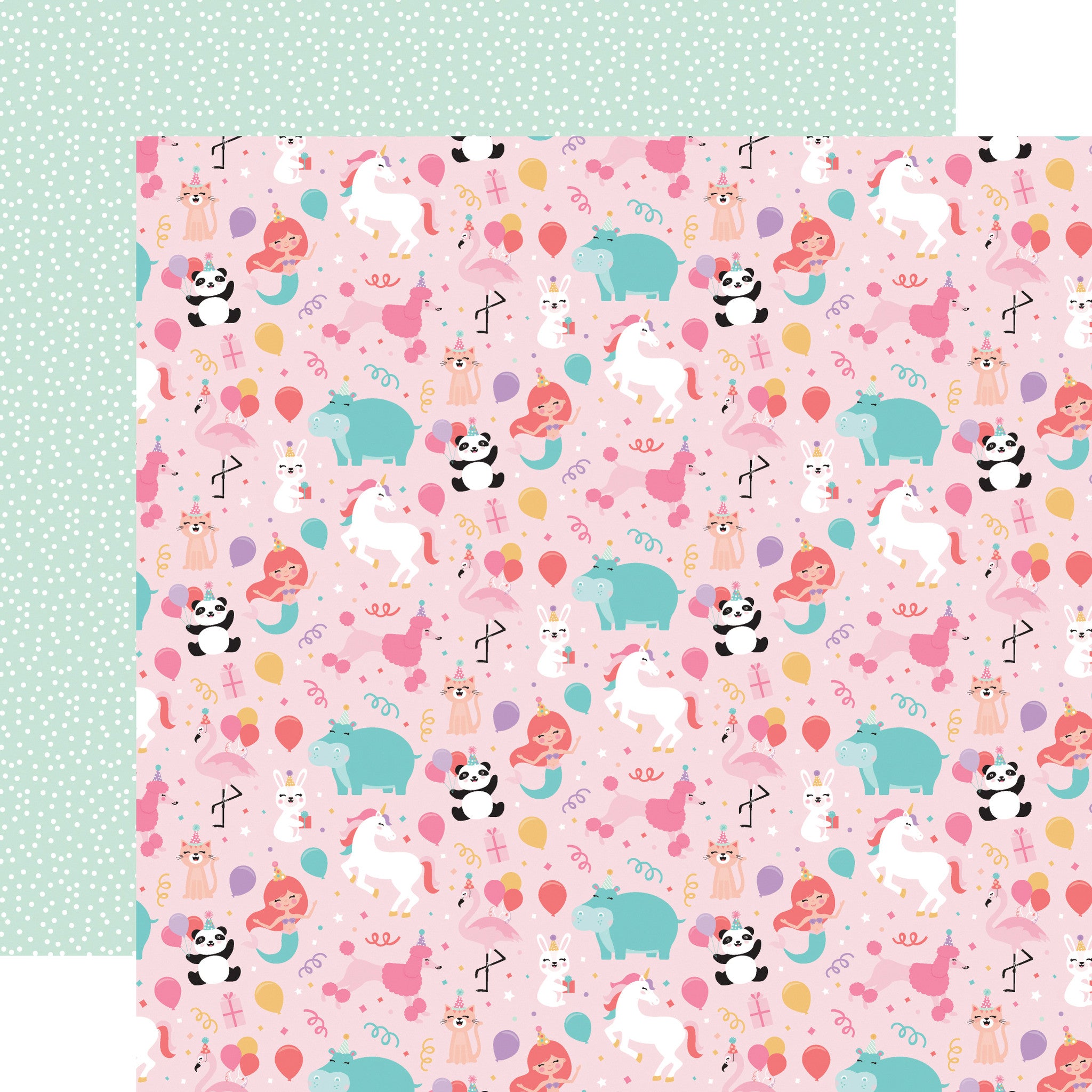 CC7FB8AF-E2EB-4FBC-8BB7-21B5F285ED31 Echo Park It’s Your Birthday GIRL PARTY ANIMALS 12"X12" Scrapbook Paper - Image 1