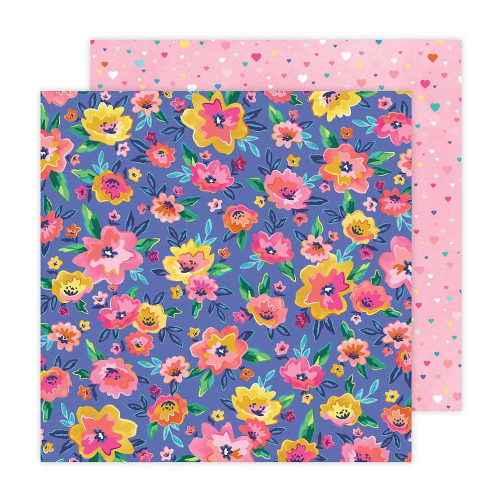 CDDC7E9E-5656-4FBB-A757-28A65A40EDA2 Paige Evans BLOOMING WILD 2 Flower Hearts 12"X12" Scrapbook Paper - Image 1