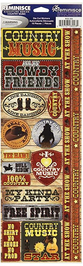 D02561F7-778E-4991-BE50-3F92950C10D2 Reminisce Signature Series COUNTRY MUSIC DieCut Stickers 16pc - Image 1