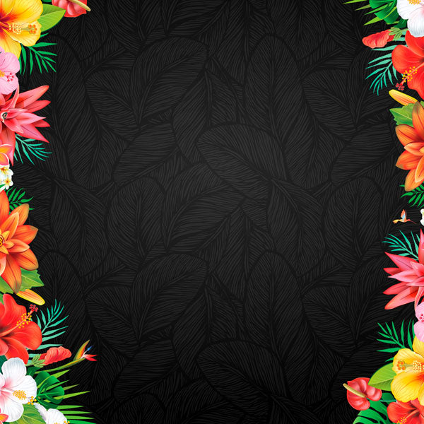 D50E675A-E111-489A-B290-A2C78DD3D619 Scrapbook Customs DARK TROPICAL PINEAPPLE HIBISCUS 12X12 Scrapbook Paper - Image 1