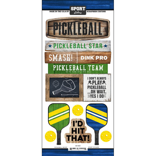 D6116D81-ABF2-4951-836A-CC369CD6E1B8 PICKLEBALL WOOD SPORT Stickers 6"X12" Scrapbook Customs - Image 1