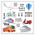 Scrapbook Customs TRANSPORTATION WATERCOLOR CUT-OUTS 12”X12” Scrapbook Paper