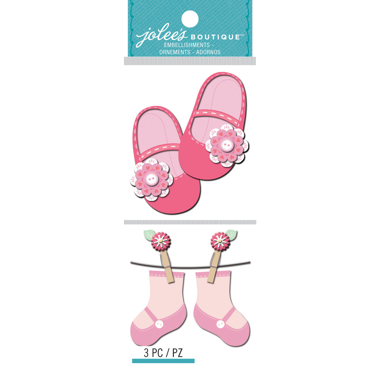 D8A06B7F-2713-45FF-B47E-B9EB72D09A23 EK Success Jolee’s Boutique BABY GIRL BOOTIES Stickers 3pc - Image 1