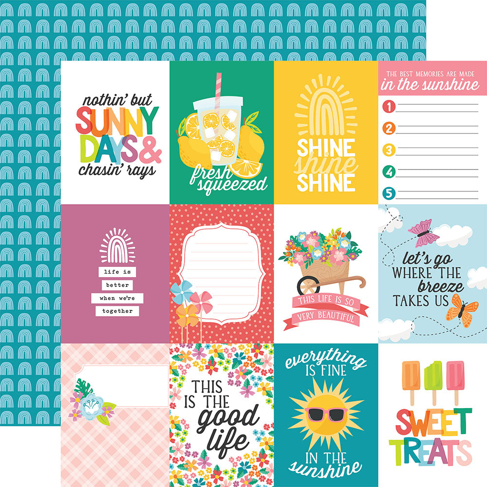 DB27121D-03D1-42B7-BBC6-6C1DB12ABE03 Echo Park Sunny Days Ahead 3X4 JOURNALING CARDS 12"X12" Scrapbook Paper - Image 1