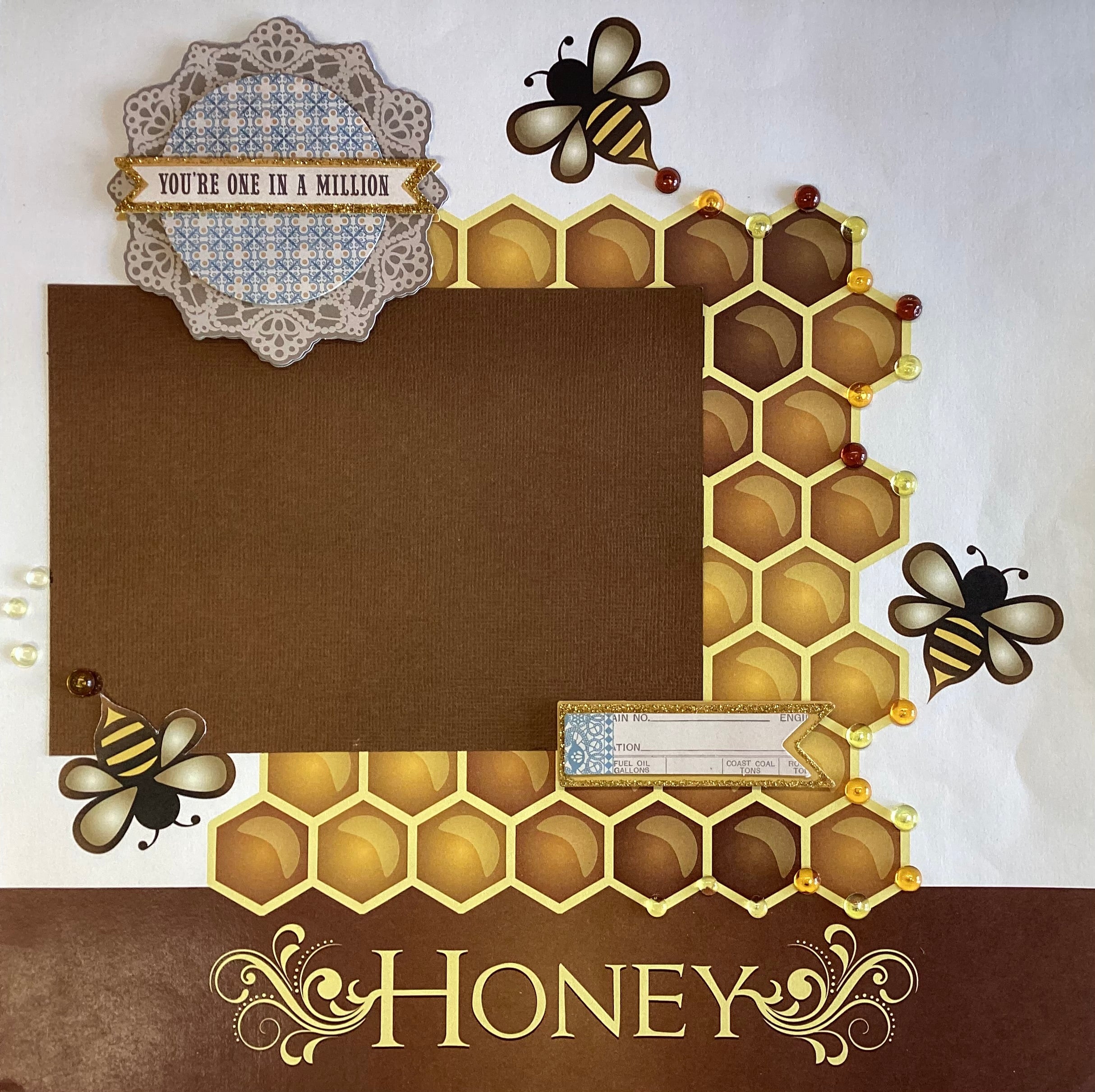 DB75480B-7274-44FB-B720-2CEF45559412 Premade Scrapbook Page HONEY 12X12 Scrapbooksrus - Image 1