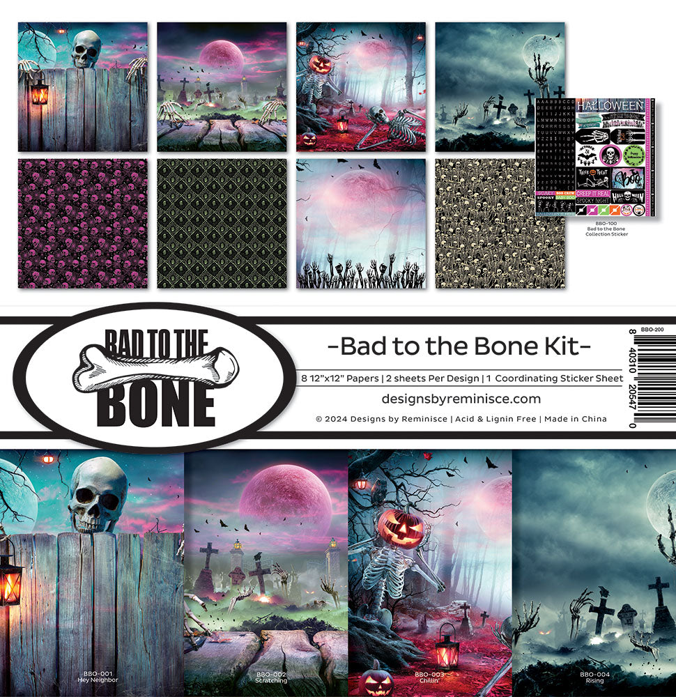 DE050415-4B82-4E50-928E-C964E81CDF07 Reminisce BAD TO THE BONE 12"X12" Scrapbook Kit 9pc - Image 1