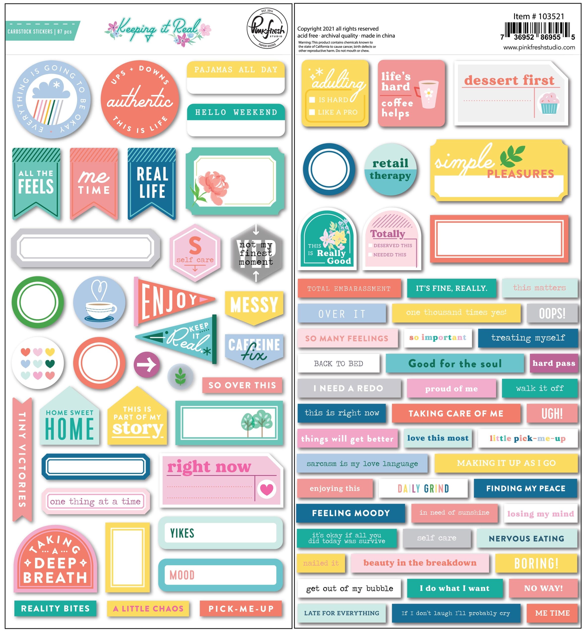 DF3938AA-1162-4056-829C-003CE11A88A4 Pinkfresh Studio Keeping it Real CARDSTOCK STICKERS 87pc - Image 1