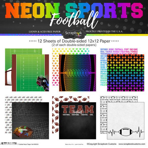 E17C73F8-ACB5-4721-93D0-DAE8037DB7CF Neon Sports FOOTBALL KIT 12"X12" Scrapbook Paper 12 Sheets - Image 1